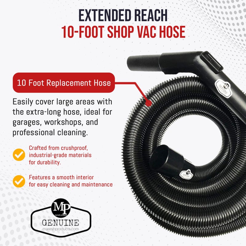 MP Maresh Products Vacuum Hose Replacement Compatible with Shop Vac Style Wet Dry Vacuum Cleaner - Crushproof Dust Collection Hose for Industrial and Commercial Use with Suction Control - 10' x 1-1/4" - Image 3